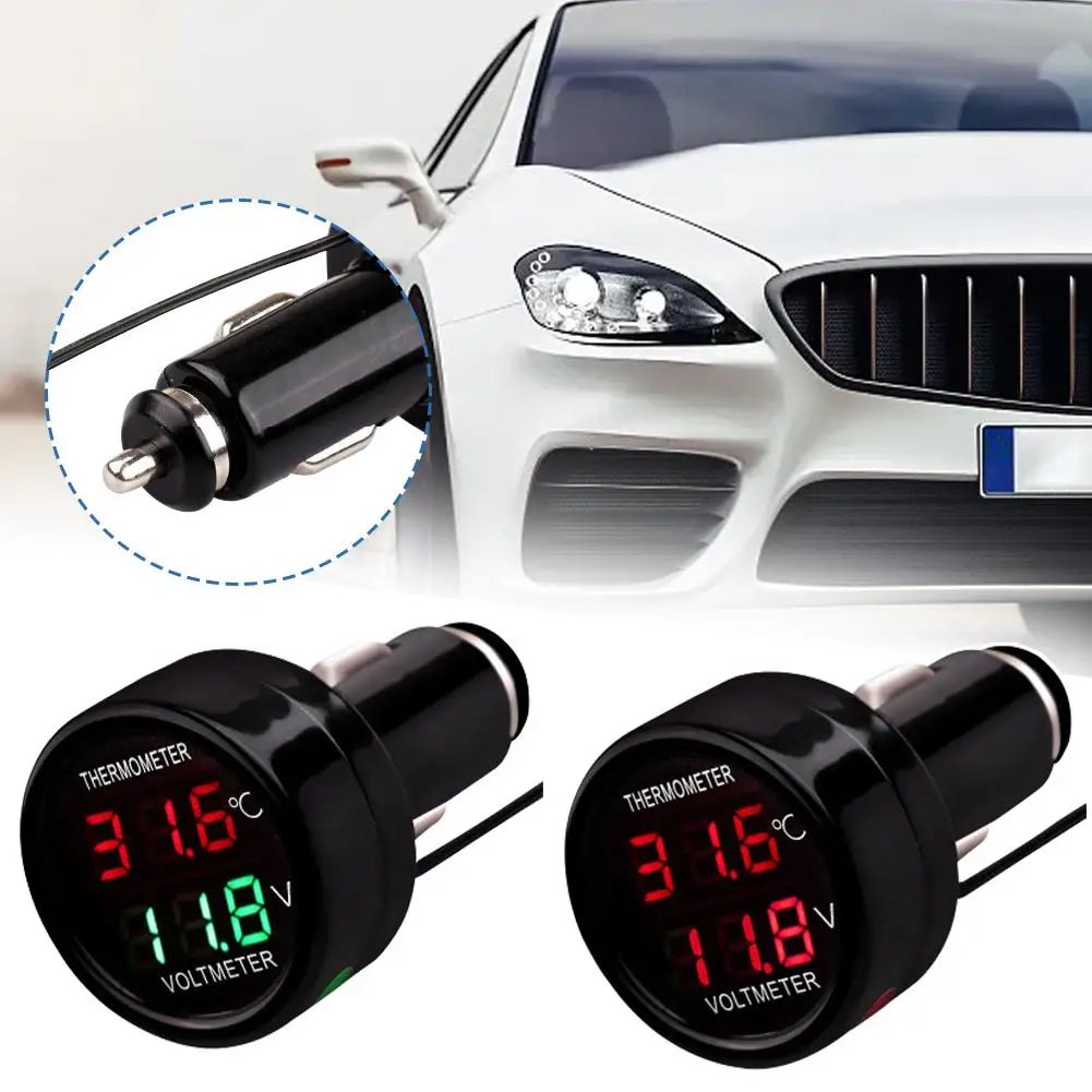 

Cigarette Lighter Style Digital Car Voltmeter Thermometer 12V 24V 2 In 1 Battery Monitor For Monitoring Voltage Temperature E0D2