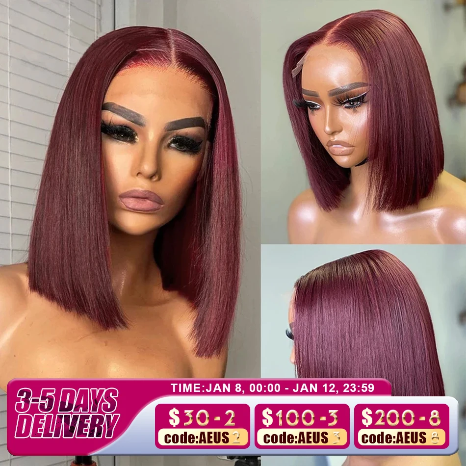 

99J Burgundy Short Bob Wig 13X4 Lace Front Wigs For Black Women Brazilian Human Hair Red Highlighted Colored T Part Lace Wig