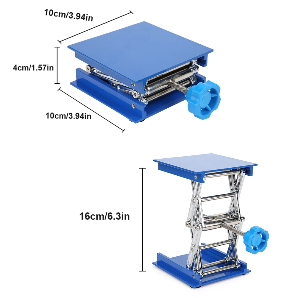 100 X 100mm Blue Electroplated Aluminum Lab Lifting Platform Stand Rack Scissor Jack Lifter