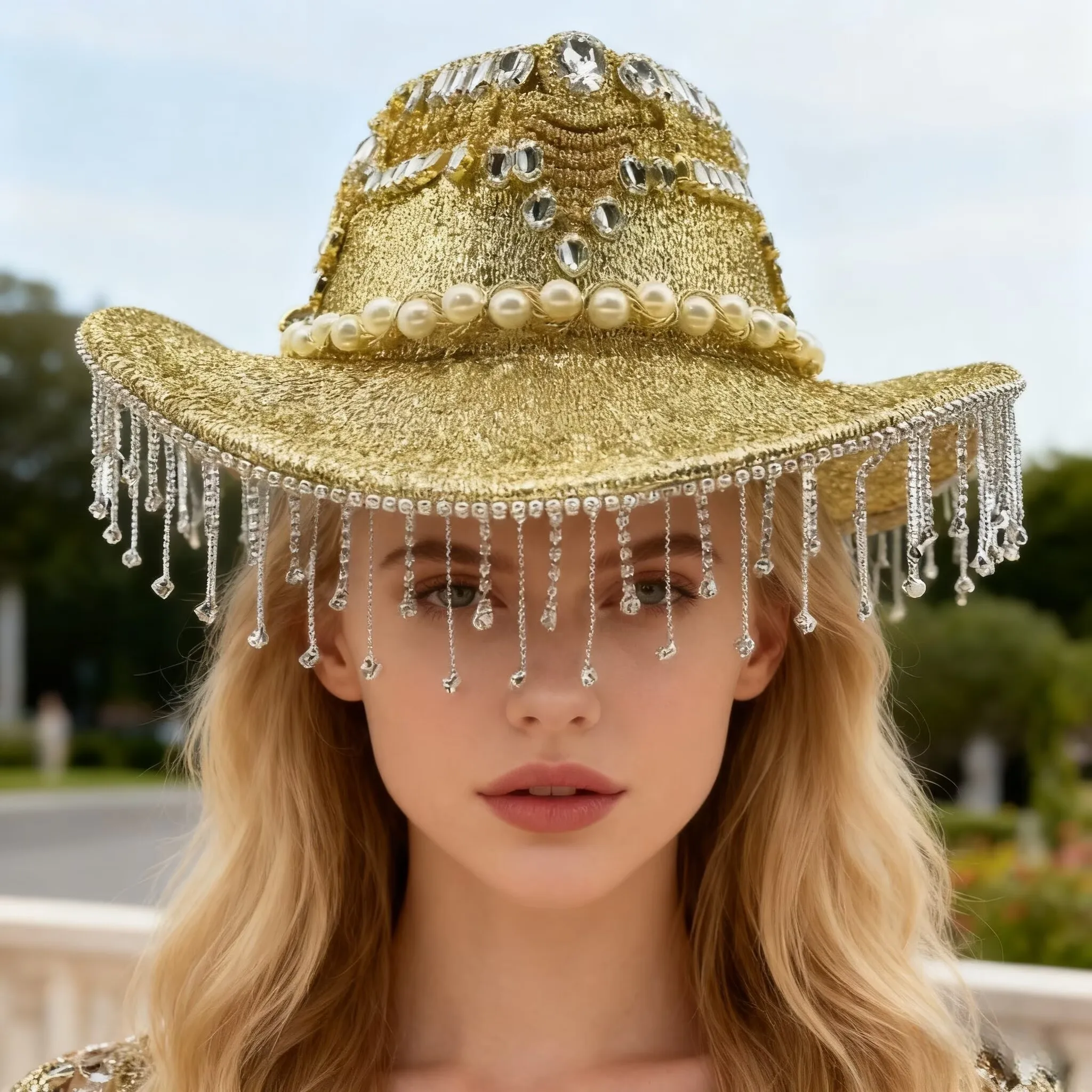 HongLuan Western Rot Luxus Cowboyhut Strass Frau für Cowgirl Kostüm, Cowboyhüte Damen & Cowboy Accessoires für Herren – Detail 6