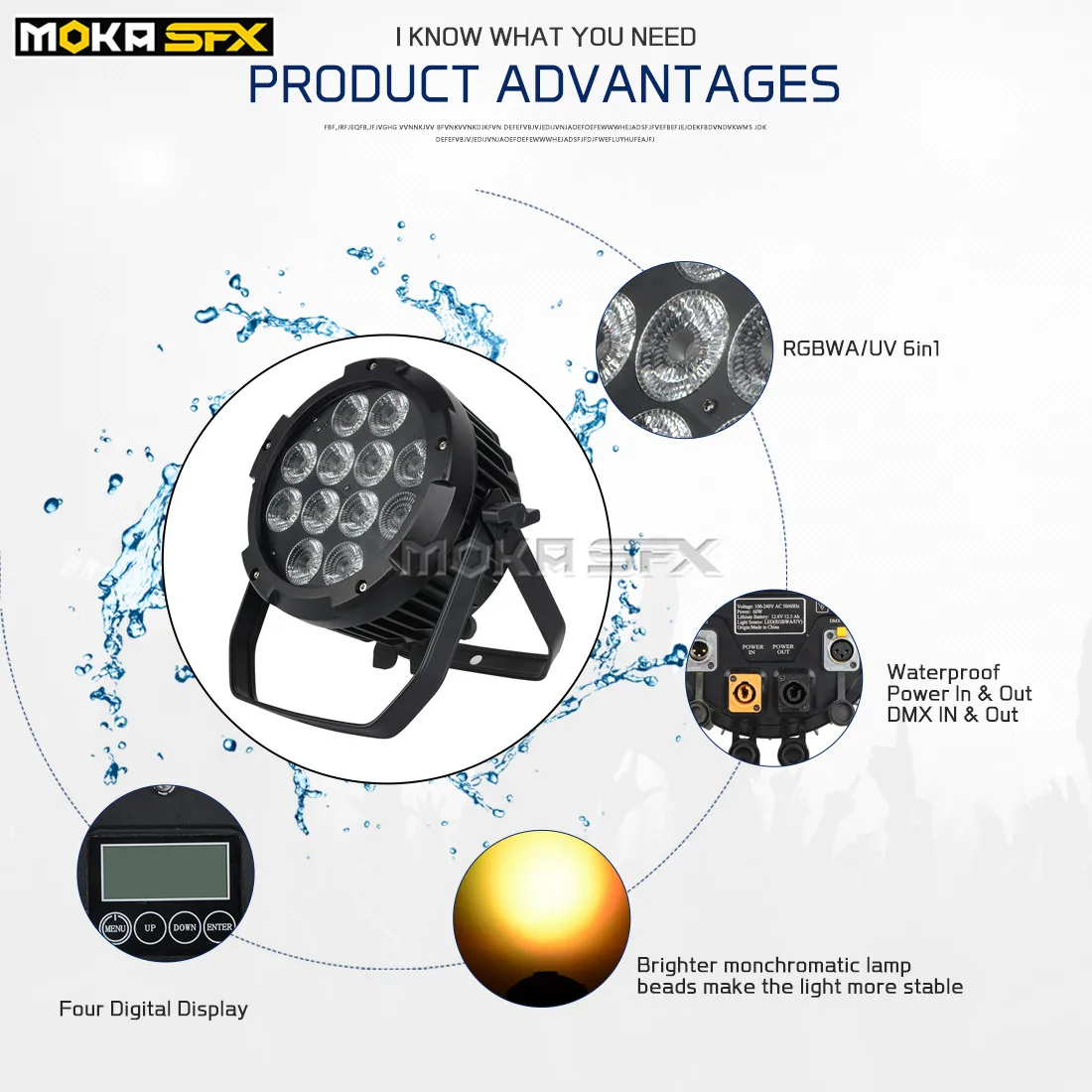 Par LED 12x18W Batterie DMX Sans Fil IP65 – Moka Noir – Neuf