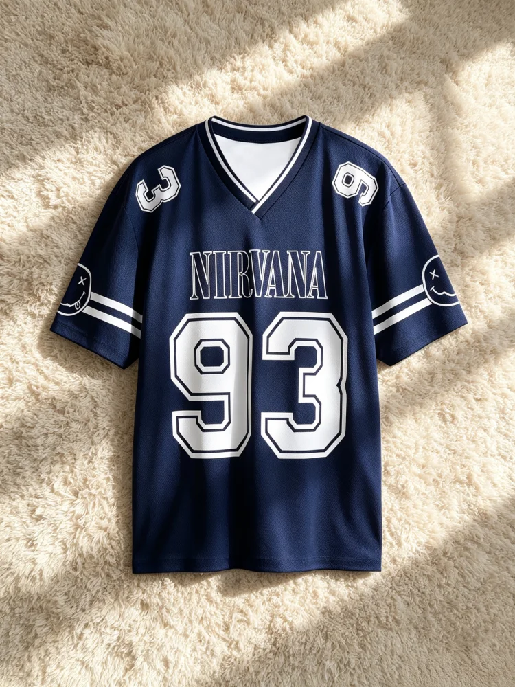 2026 Sommer Neue Rockband Nirvana Fußballtrikot T-Shirt für Männer Frauen Sport Atmungsaktiv Schnelltrocknend Street Family Kinder T-Shirts Unisex