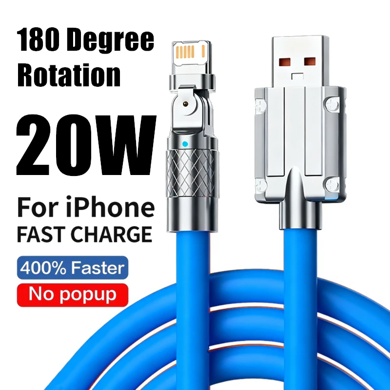 180 Derece Dönebilen USB Hızlı Şarj Dirsek Kablosu iPhone 11 12 13 14 Pro Max X XR XS 8 Plus Telefon Oyun Hızlı Şarj Kabloları
