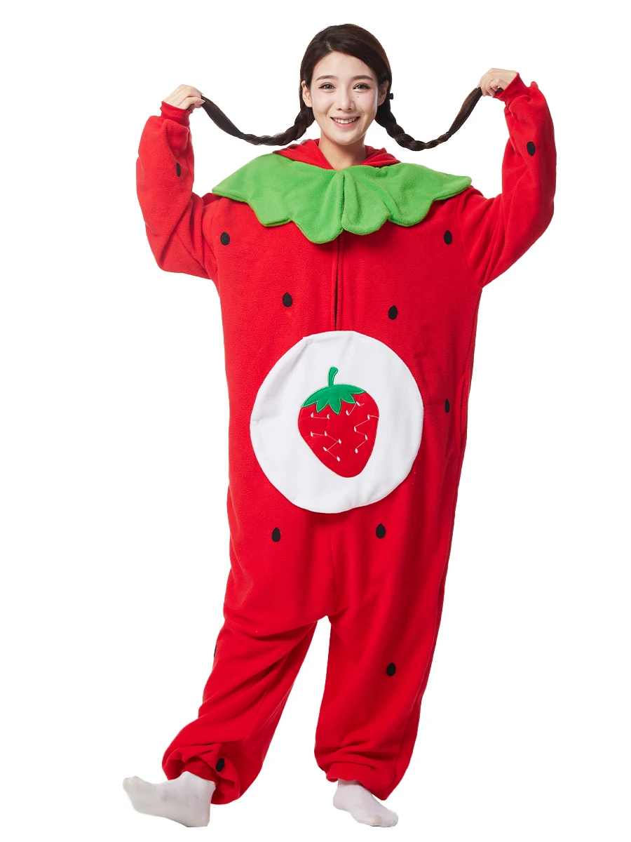 Kigurumi Pajamas Onesies Adult Strawberry For Women Men Animal Cute Cartoon Homewear Halloween Cosplay Party Costume