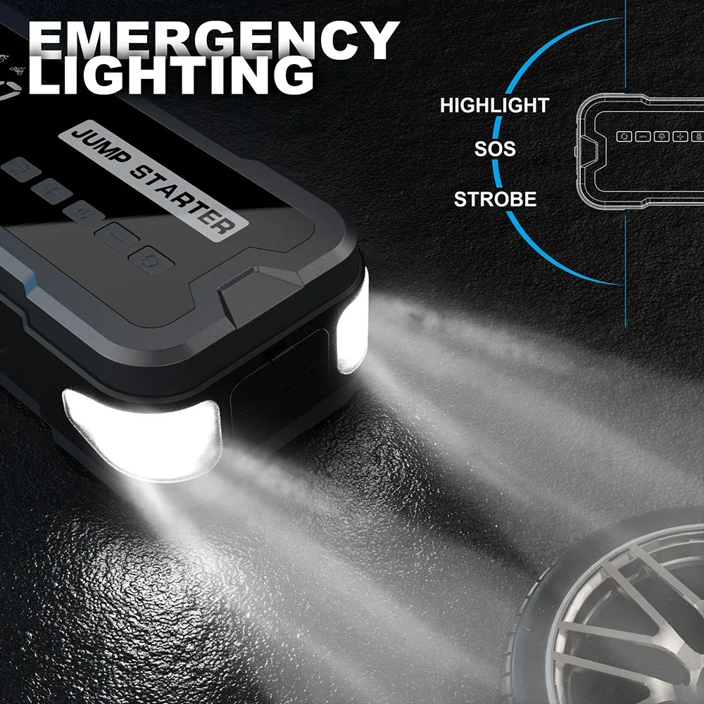 12V Car Jump Starter Air Pump 4000A Cylinder Inflatable Pump with Air Compressor Jumper Box 24000mAh Power Bank Battery Charger
