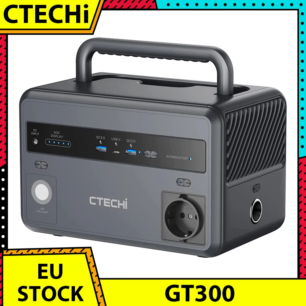 Ctechi Gt300 300W Centrale Elettrica Portatile 299Wh Batteria Lifepo4 Generatori Solari 5 Uscite Regolatore Mppt Integrato 230 V Ac/Dc