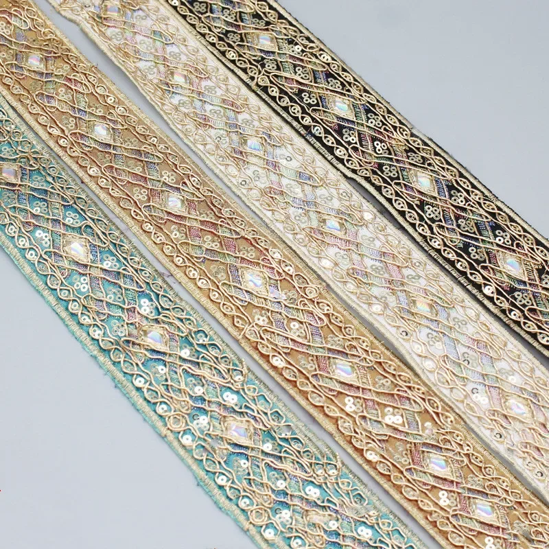 1 Yards Sequin Lace Trims Floral Ribbon DIY Sewing Material for Dress Decoration lace ribbon lace sewing accessories lace sewing supplies lace accessories lace garment accessories clothing accessories lace decoration clothing craft accessories