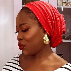 2022 New Rhinestones Women's Pleated Turban Cap Candy Color African Hat Nigeria Geles Muslim Headscarf Bonnet Ladies Head Wraps