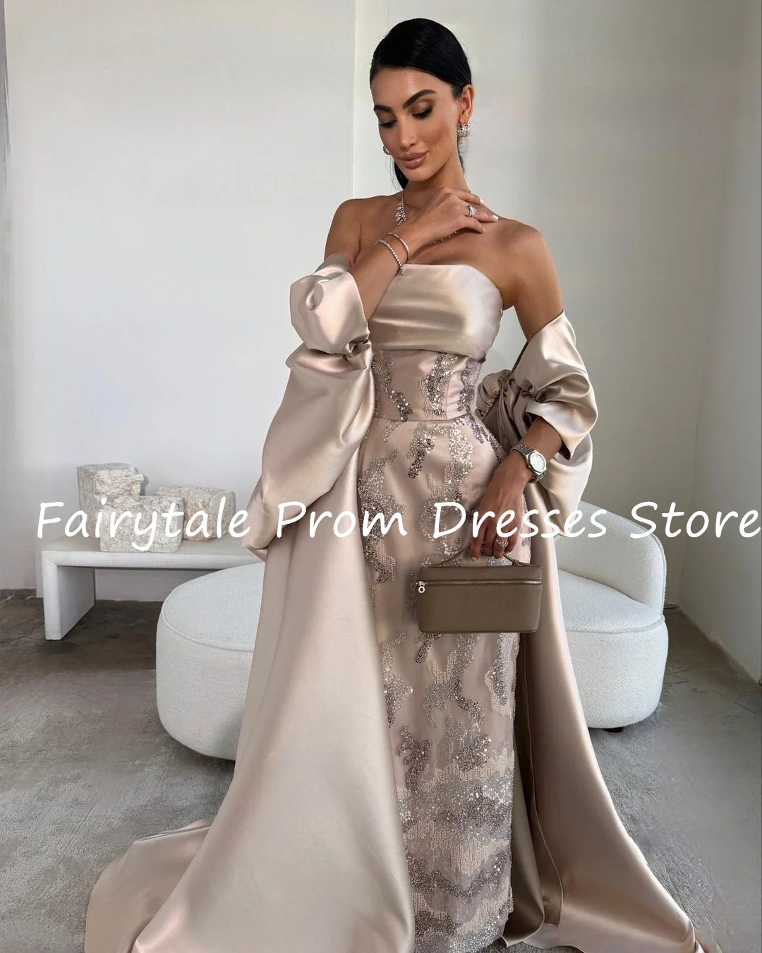 프롬드레스 신부 2022 프렌치 럭셔리 화이트 새틴 맥시 웨딩 드레스, 우아한 섹시 슬림 퍼프 소매 긴 무도회 파티 드레스 8 동화 속 이브닝 드레스, 웨딩 원피스, 특별 이벤트용 럭셔리 이브닝 드레스, 2024 드레스