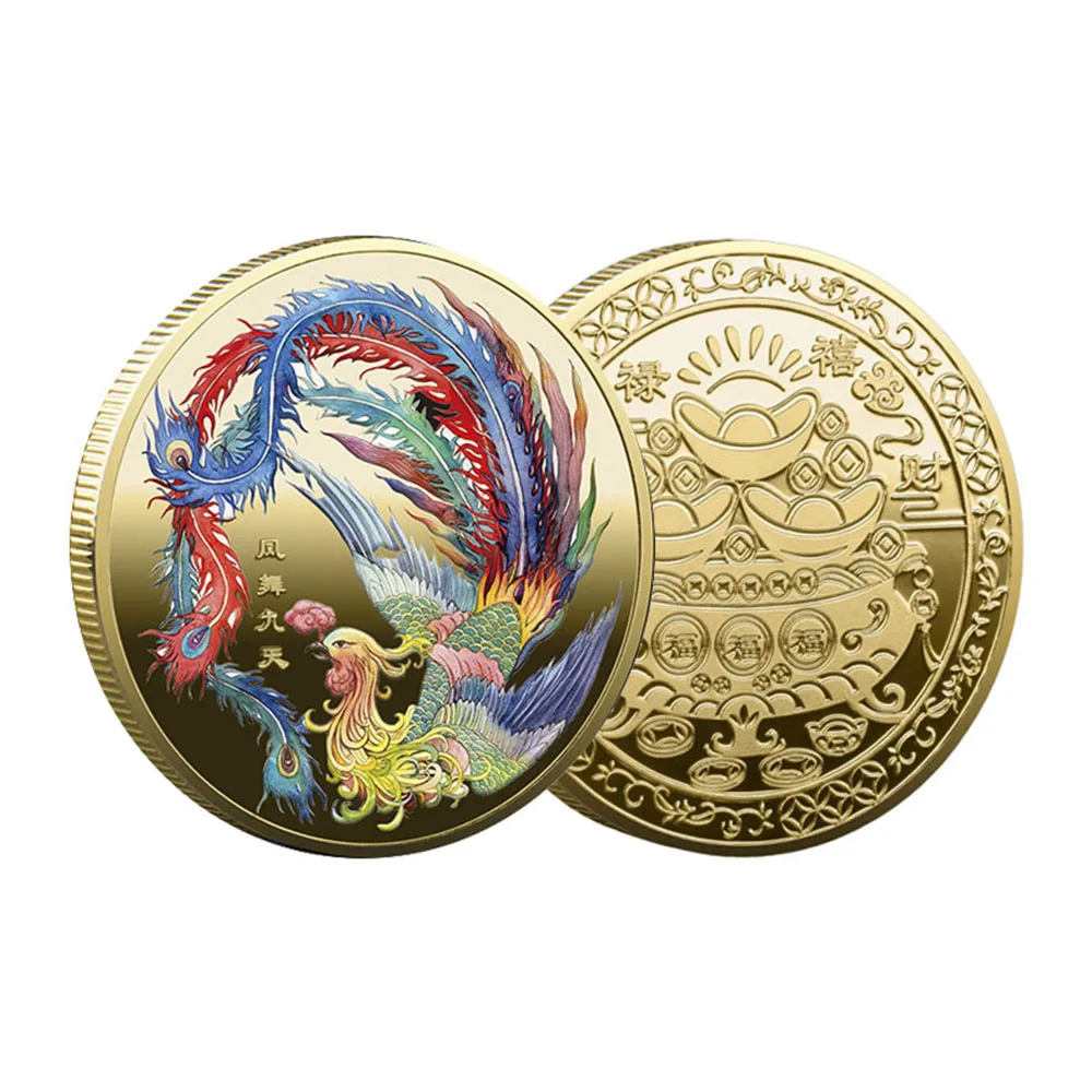 

New Phoenix Dance Lucky Coin Chinese Style Collectible Coins Gold Plated Animal Metal Medal Souvenirs