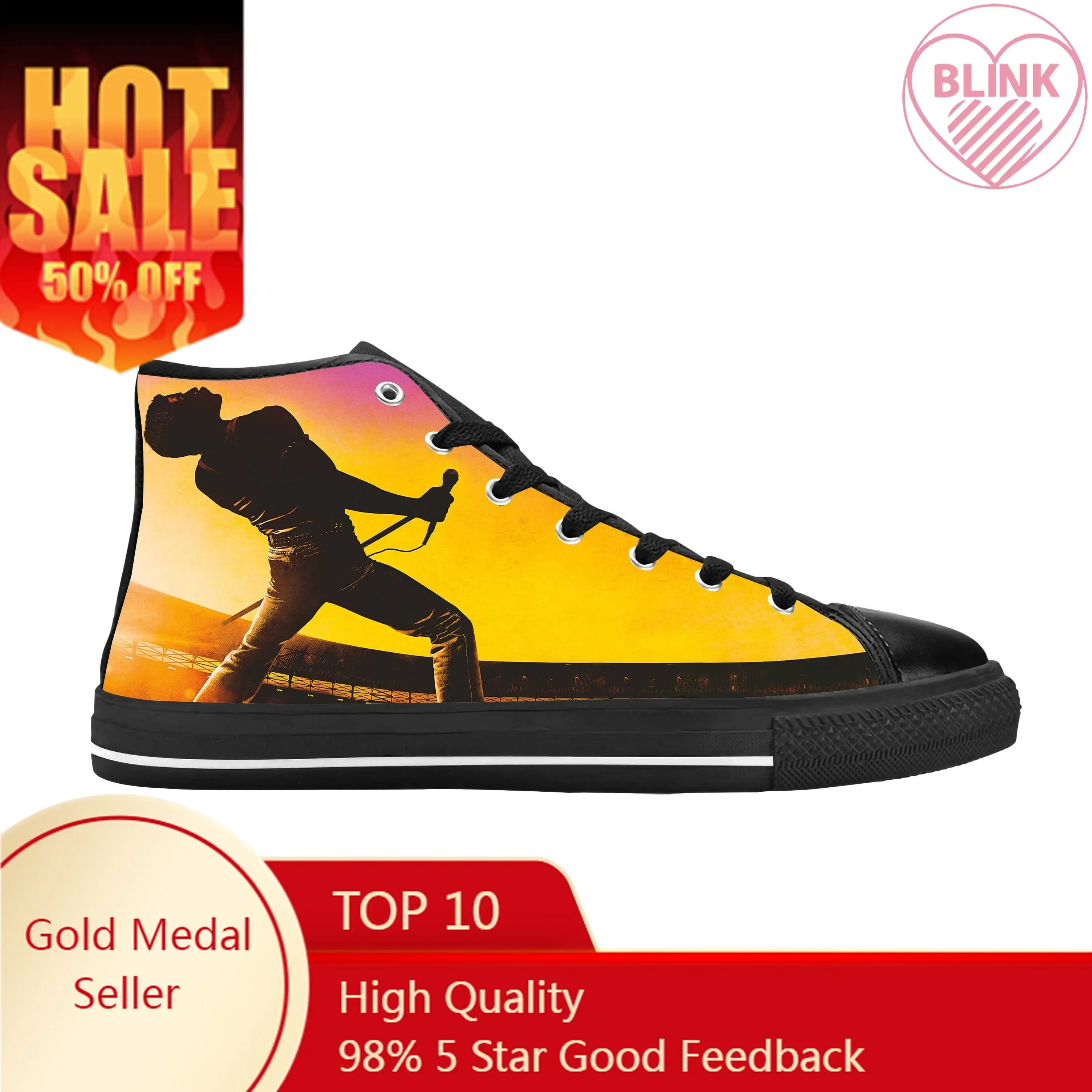 

Freddie Mercury Rock Band Music Singer Cool Queen Casual Cloth Shoes High Top Comfortable Breathable 3D Print Men Women Sneakers