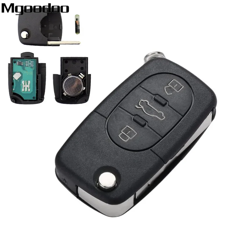 Mgoodoo 433MHz 3 Buttons Remote Folding key Keyless Entry Fob ID48 Chip Transponder Chip For Audi A6 TT 4D0837231K Old Models