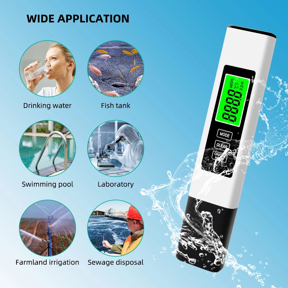 4 in 1 TDS Digital Water PH Meter 0-9990PPM High Precision Water Quality Tester