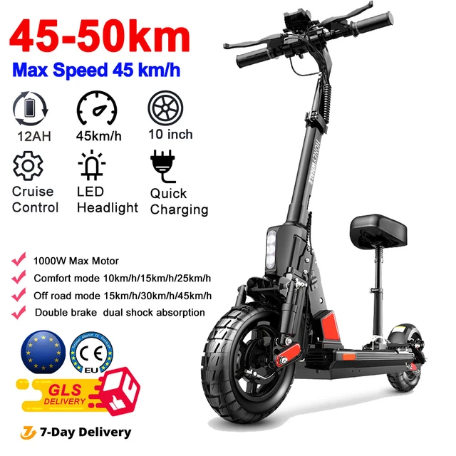 IScooter-patinete eléctrico plegable para adultos, 11 pulgadas, 1000W,  Motor sin escobillas, 45 km/h, alcance de 50km - AliExpress