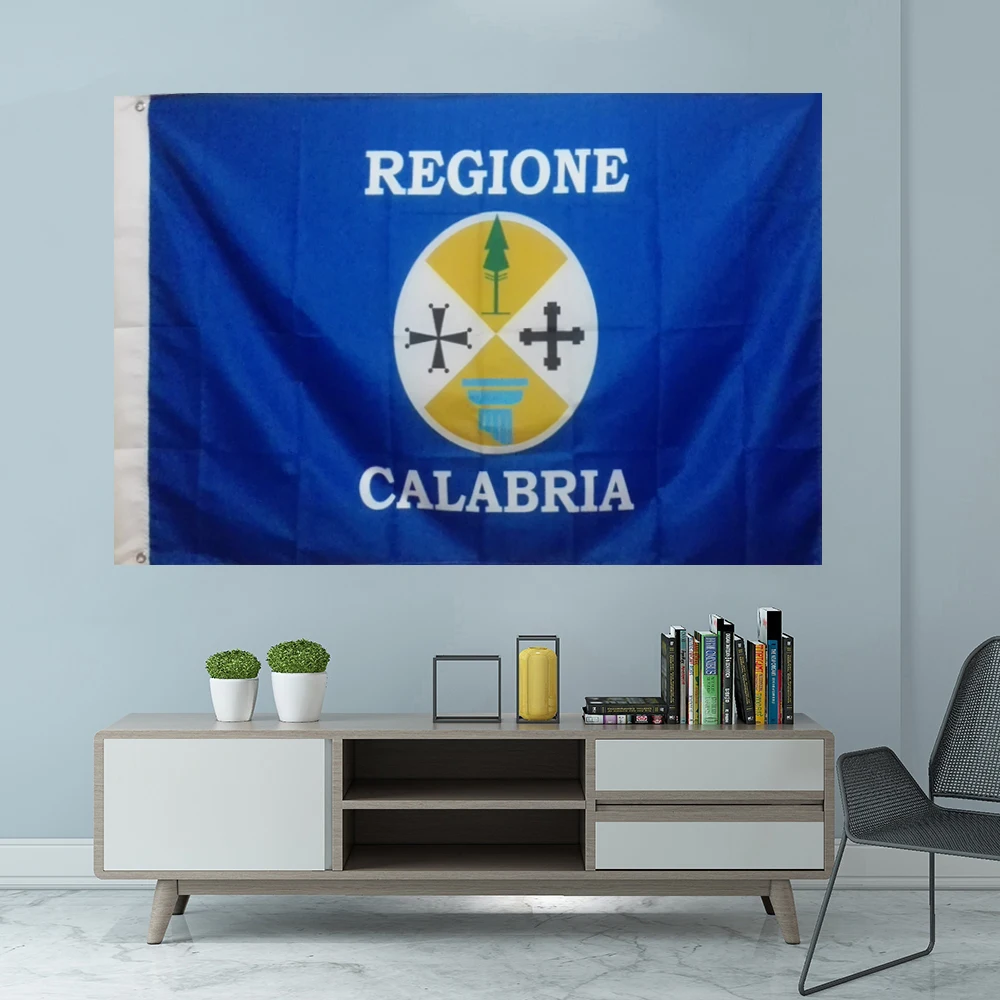 Italia Calabria Regione Flag Graphic Custom Printed Hanging Banner Decoration Sport Poliestere Shaft Cover Grommets 3 X5Ft 90 X150Cm