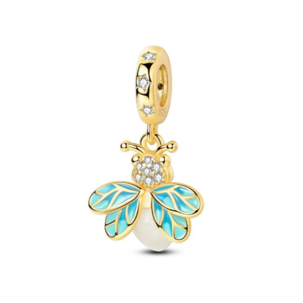 925 Silver Glow-In-Dark Firefly Series Charm with Colorful Wings