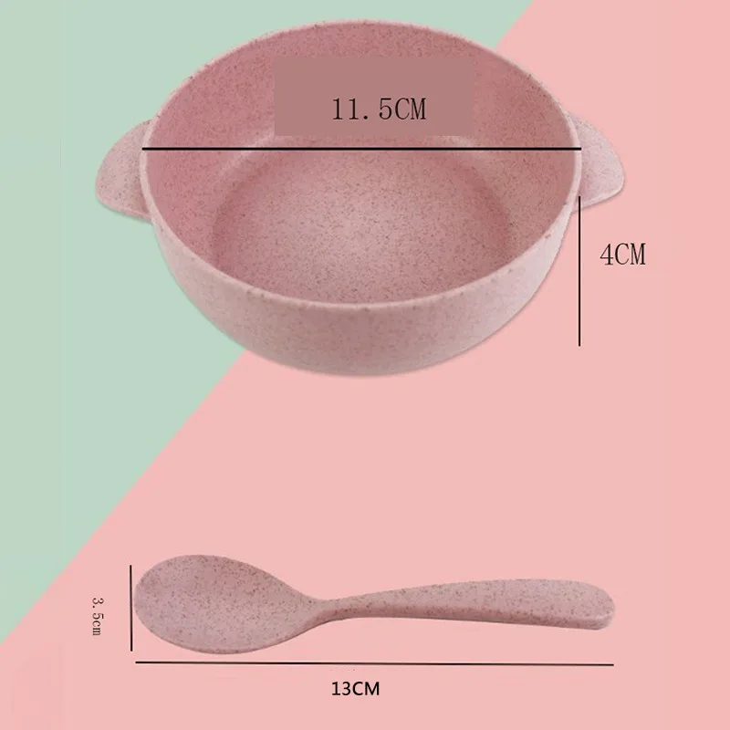 Eco-Friendly Wheat Straw Bowls Spoon Reusable Baby Children's Dishes Kitchenware Bowl Home Kitchen Dinnerware Supplies 1pcs baby tableware set