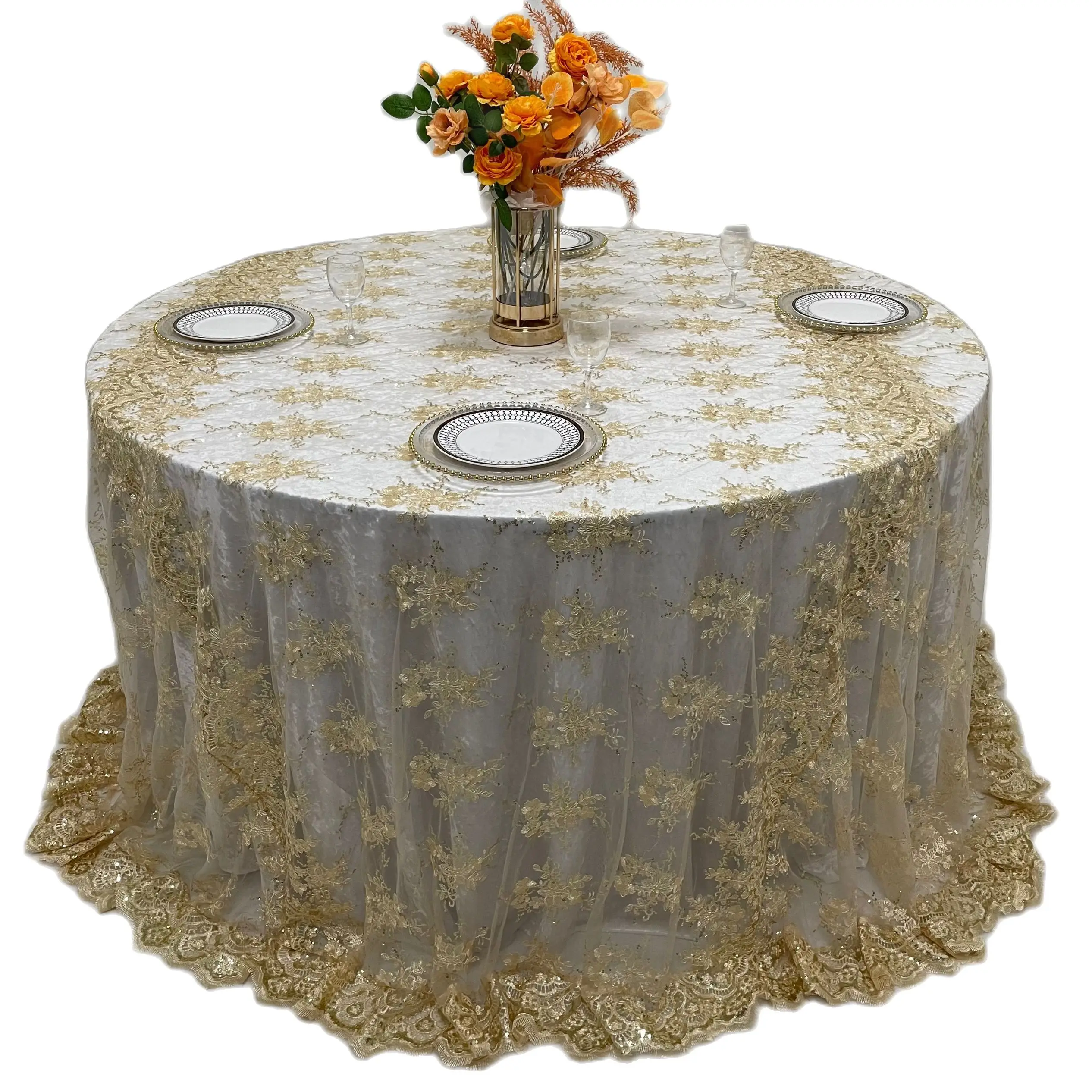 TL002R2-Gold-Embroidered-Round-Lace-Tablecloth-Table-Overlay-For-Home ...
