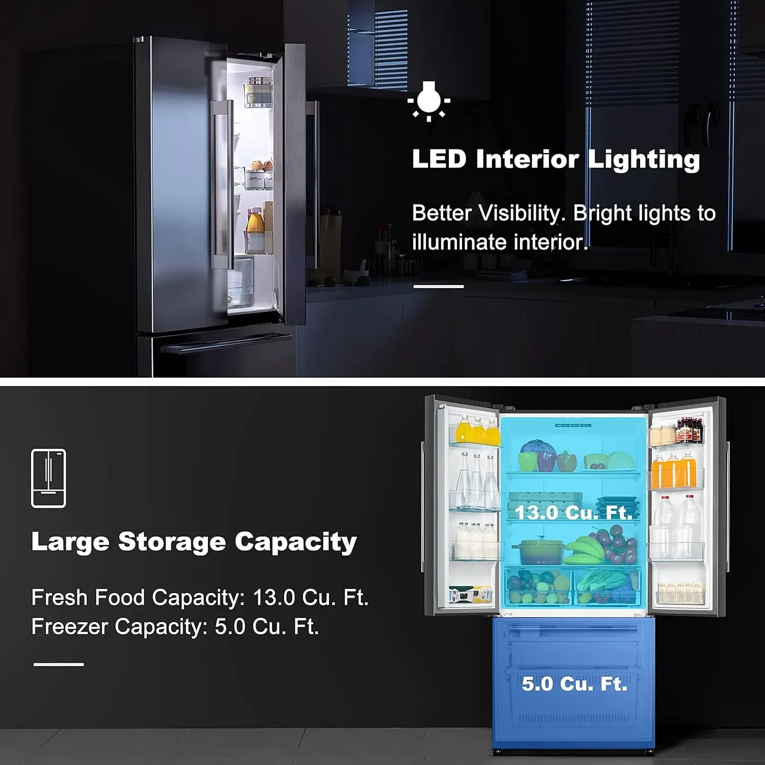 GLR18FS5S16 French Door Refrigerator with Installed Ice Maker and Bottom Freezer Adjustable Electrical Thermostat Control, Frost 4