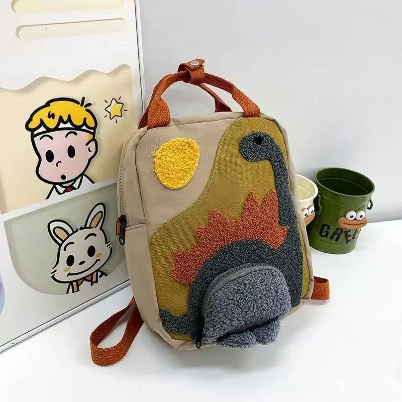 Zaino per bambini con dinosauro dei cartoni animati, carino zainetto per la scuola per neonati, bambini e bambine, zaino in tela per bambini piccoli, accessori per bambini - immagine 3