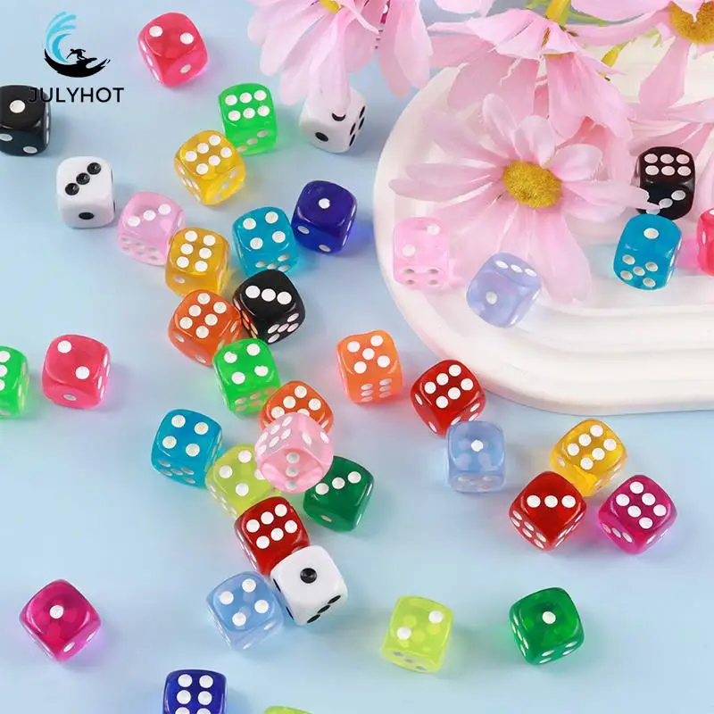 

10PCS 6 Sided Portable Table Games Dice 14MM Resin Round Corner Board Game Dice Party Gambling Game Cubes Digital Dices