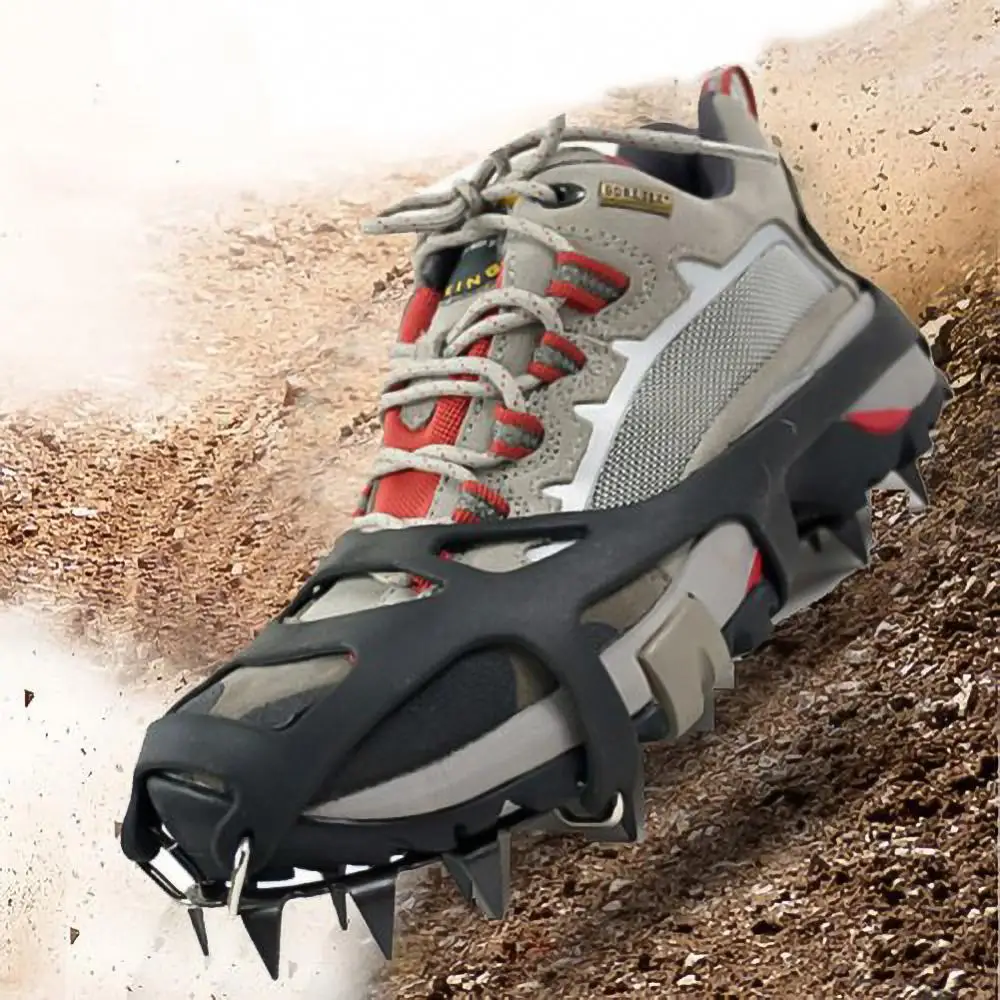 1 Pair 18 Teeth Anti-Slip Ice Snow Shoe Boot Traction Cleat Spikes Crampon Shoes Boots Covers ice gripper spike climbing crampons