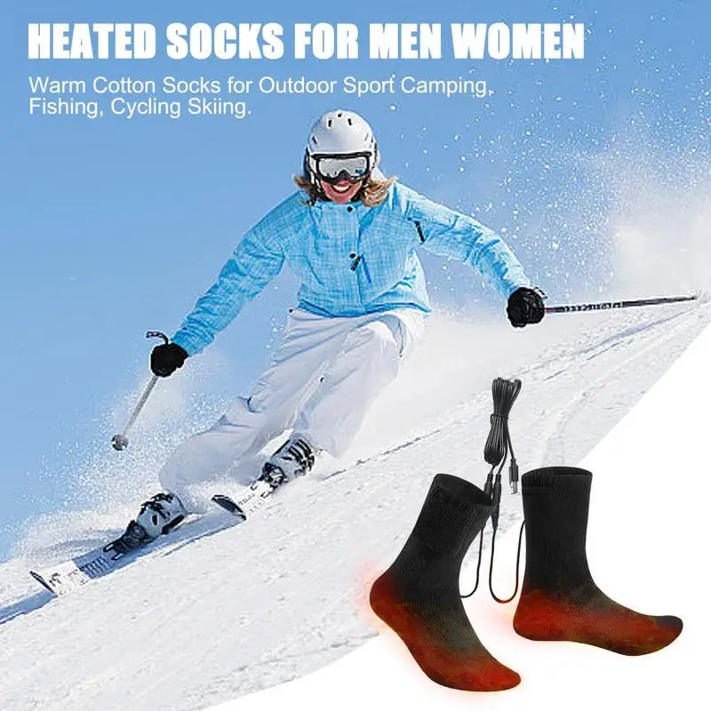 Heated Socks Rechargeable USB Electric Heated Socks Warm Cotton Sock Long Stocking 5V Fast Heating Winter Warmth Supplies Unisex