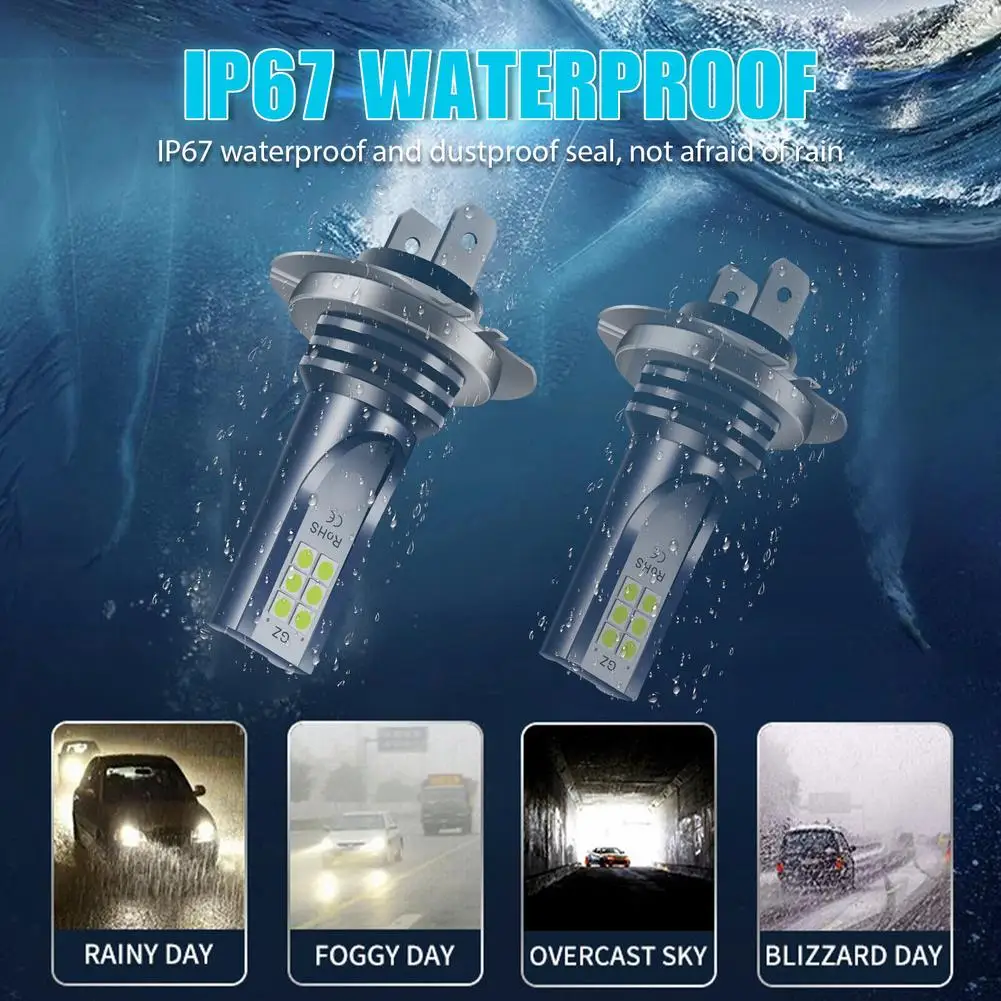 Led Headlights 2pcs H7 Car Fog Light Bulbs High Low Beam 110w 30000lm 6000k White For Vehicles