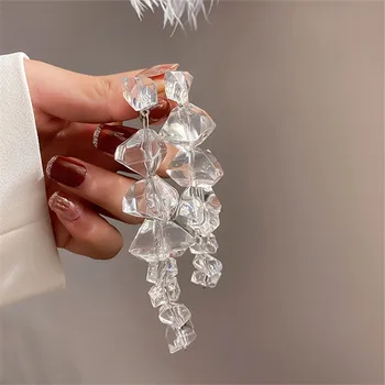 Vintage Long Tassels Irregular Transparent Acrylic Ice Shape Pendant Earrings For Women Hyperbole Big Earrings Party Jewelry