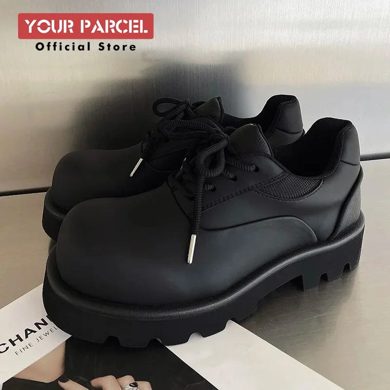 Original Men's Casual Leather Shoes Derbies Shoes Black Versatile Big Head Work