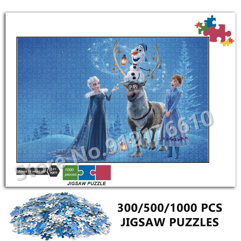 

Frozen Ice Queen Wooden Puzzle Disney Princess 300/500/1000 Pieces Jigsaw Puzzles Educational Decompressing for Adult Kids Toys