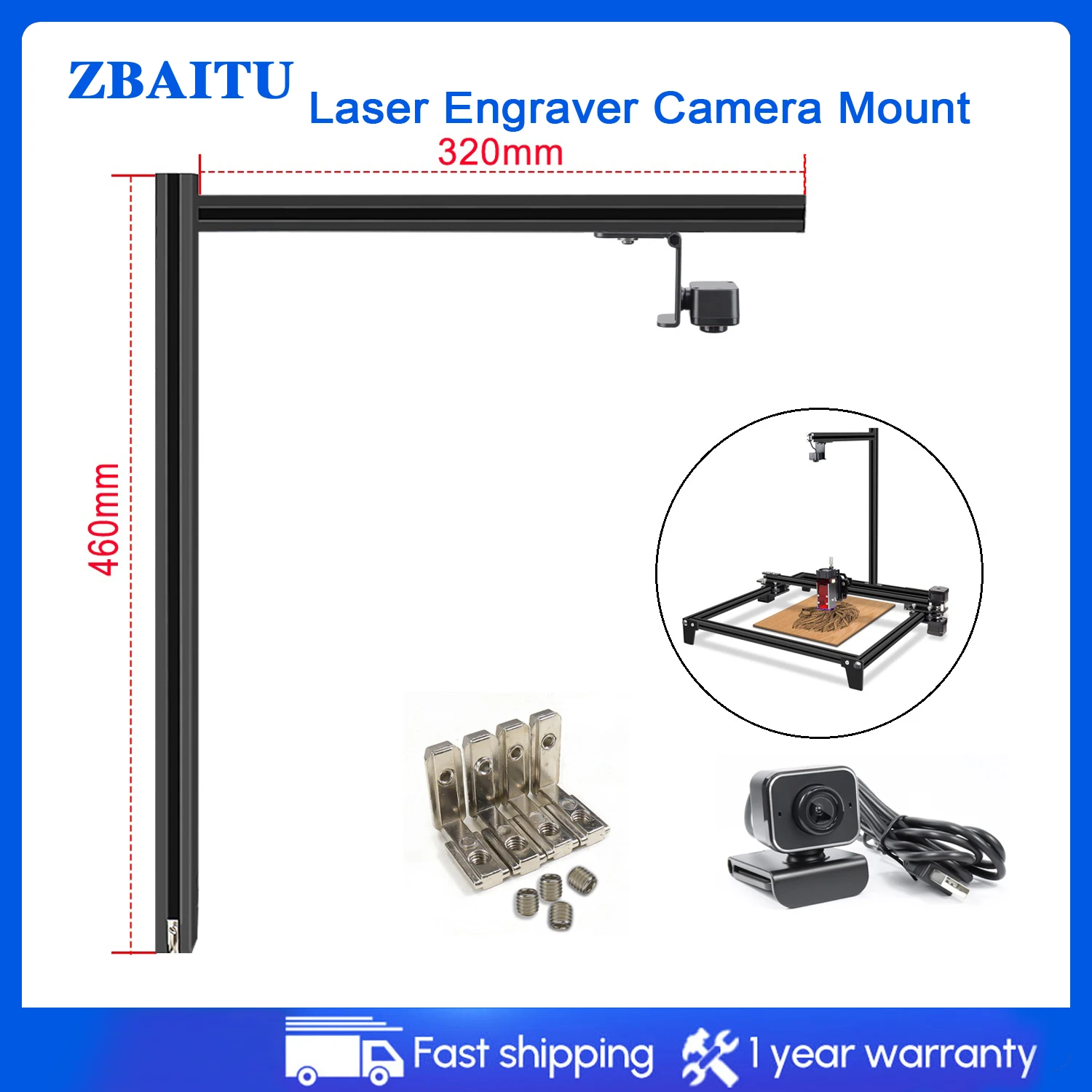 ZBAITUUSBHDLaserLightburnCameraModuleMountingArmForEngraver