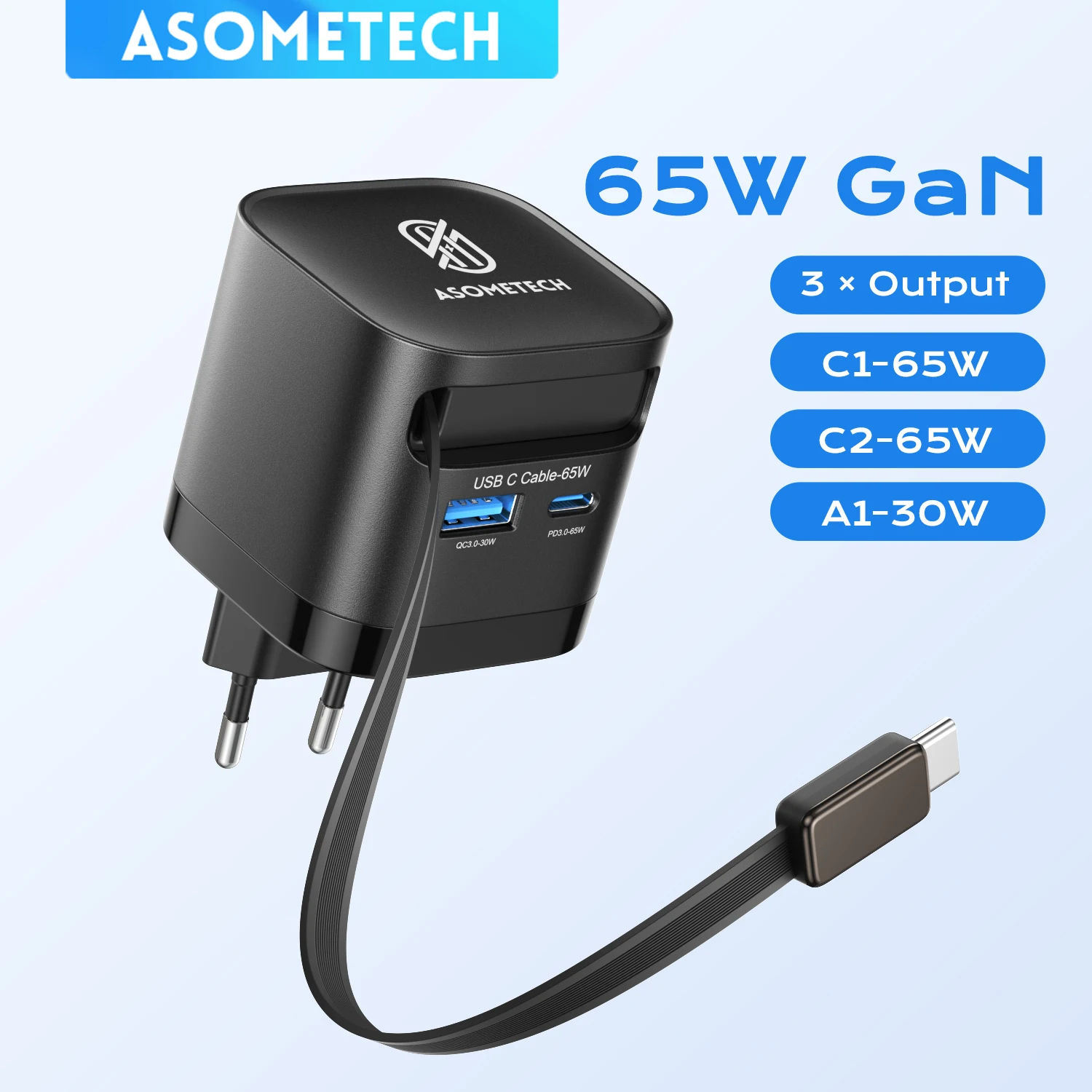 Caricatore USB C 65W GaN Tipo C Adattatore per caricabatterie per telefono a ricarica rapida per iPhone Samsung Xiaomi Caricatore da muro con spina EU/KR a ricarica rapida