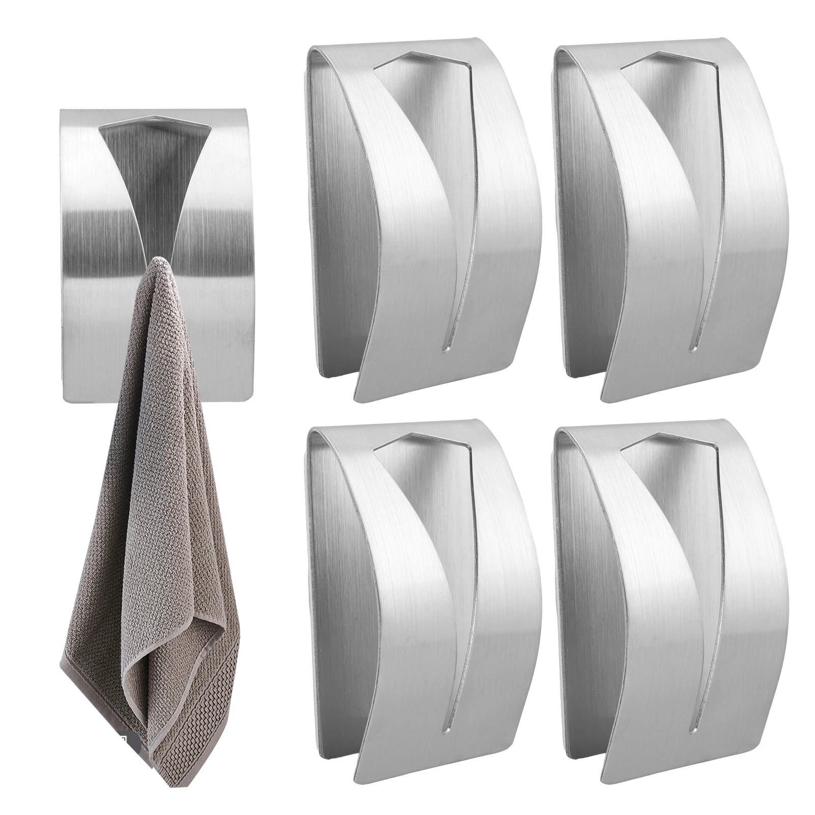 4pcs Towel Hook Stainless Steel Clamp Grabber Silver Hanger Home Bathroom Self Adhesive Hotel Towel Hanging Hook Kitchen Clip self adhesive hooks multifunctional hooks kitchen hook self adhesive wall hooks bathroom organizer home storage accessories
