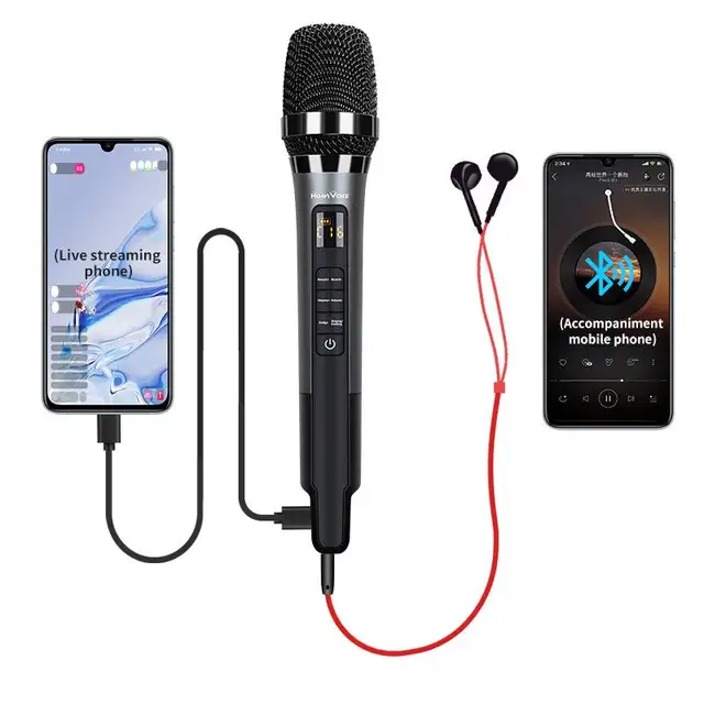 Mobile karaoke singing microphone H20 with sound card for live streaming, entertainment karaoke, supports sound return headphone