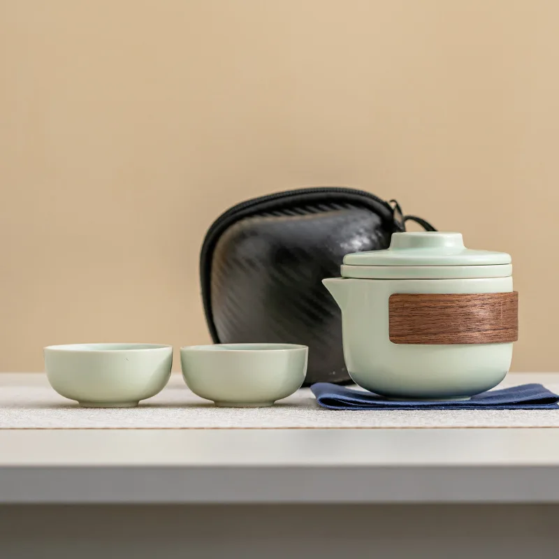 1 set of portable teacup set travel ceramic kung fu tea outdoor camping one teapot and two cups of gifts tea set