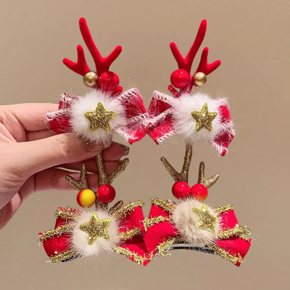 Merry Christmas Decor Christmas Elk Hairpin Sequin Santa Claus Christmas Hat Headabnd Cloth Kids Gifts Plush Hair Clip Girls