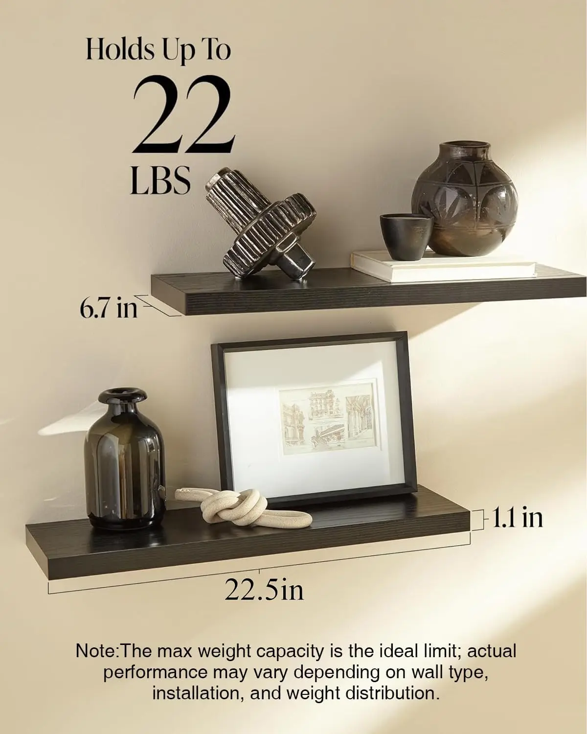 BAYKA Floating Shelves for Wall, 22.5" Wall Mounted Rustic Wood Shelves for Bathroom, Bedroom, Living Room, Kitchen, Office 6
