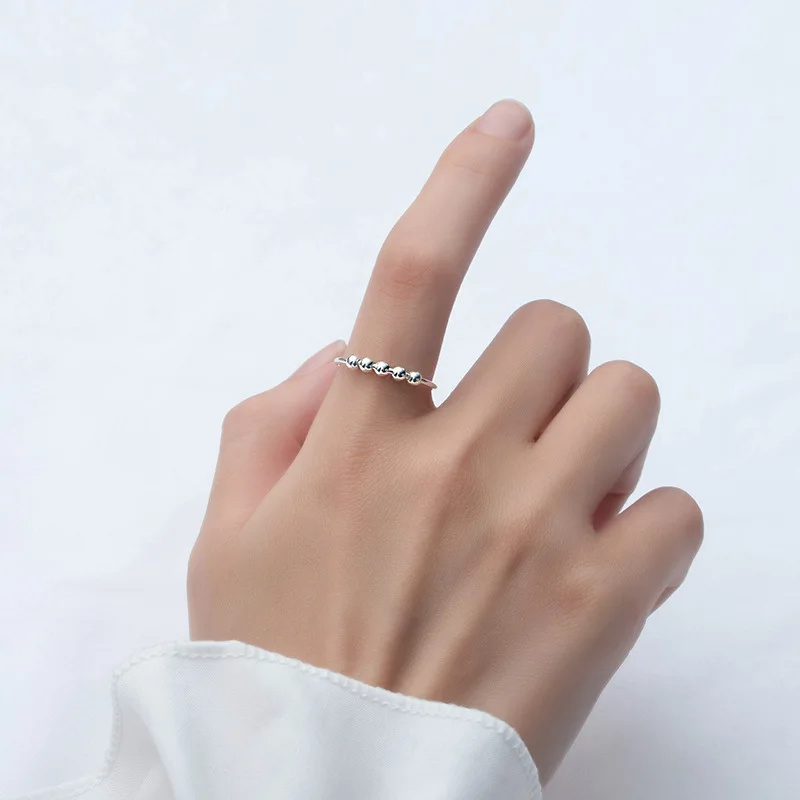 New True 925 Sterling Silver Ladies Men's Free Spin Stress Anxiety Ring Sterling Silver Fidget Beads Adjustable Ring