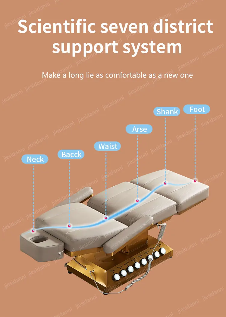 Description Picture 3 of itemLuxury Beauty Salon Furniture 4 Motors Electric Eyelashes Extension Bed Gold Base Massage Table For Sale