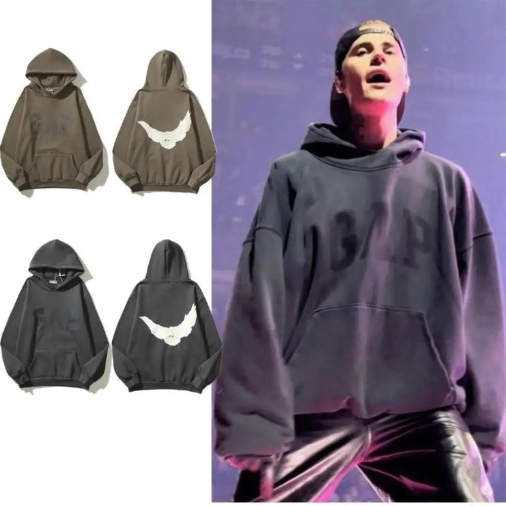 

Kanye Bieber Same Style High Street Retro Loose Plus Velvet Men And Women Couple Sweater Hoodies Wholesale