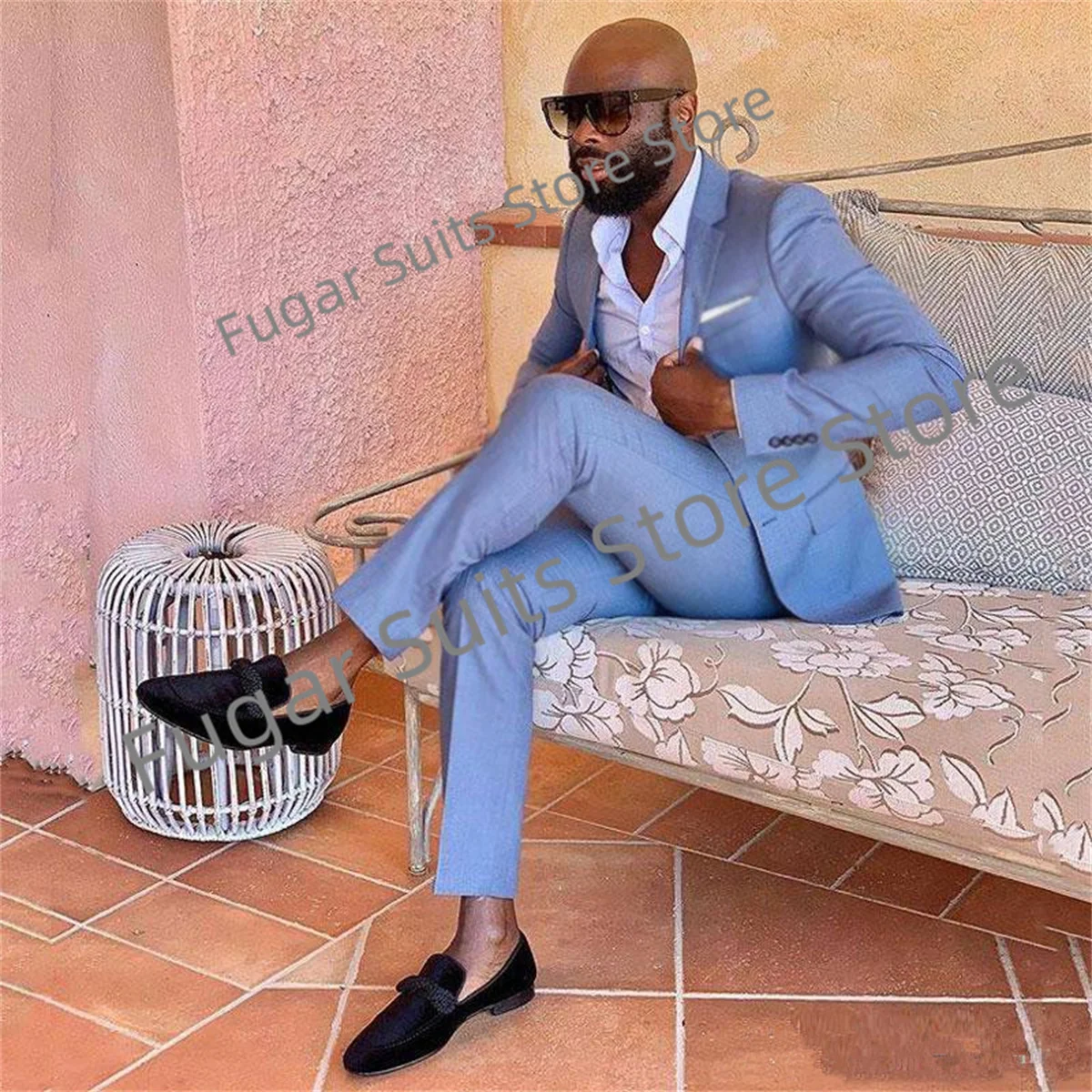 

Fashion Blue Wedding Men Suits Slim Fit Business Notched Lapel Groom Tuxedos 2 Pieces Sets High Quality Blazer Costume Homme