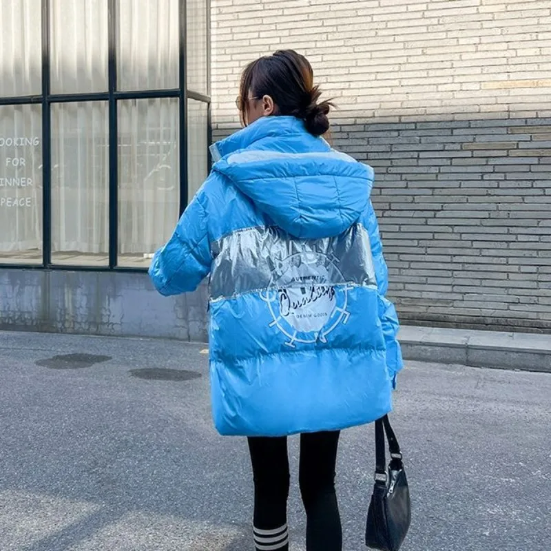 2023 New Women Down Cotton Coat Winter Jacket Female Keep Warm Thick Parkas Loose Short Outwear Fashion Bright Hooded Overcoat