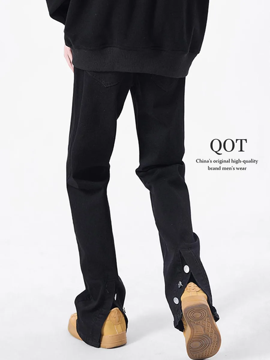 Jeans Men's American-Style Black Washed Cotton Single-Breasted Casual Trendy Stretch Slimming Straight Trousers for Four Seasons