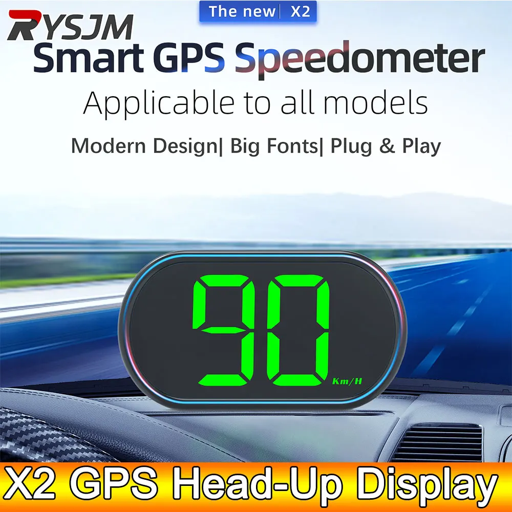 AD NEW X2 GPS HUD Car Speed Head Up Display Digital Speedometer Big Font KMH Accessories GPS+Beidou Dual Chipsets for All Cars head up display