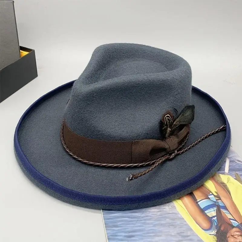 P9FE Vintage Homburg Panamahut Western Porkpie Cowboyhüte für Abendessen Outdoor Freizeitkleidung Foto Requisiten – Detail 9