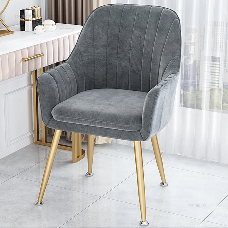 Nordic Velvet Dining Chair for Kitchen Furniture Home Dining Room Chairs Light Luxury Casual Backrest Dressing Manicure Chair