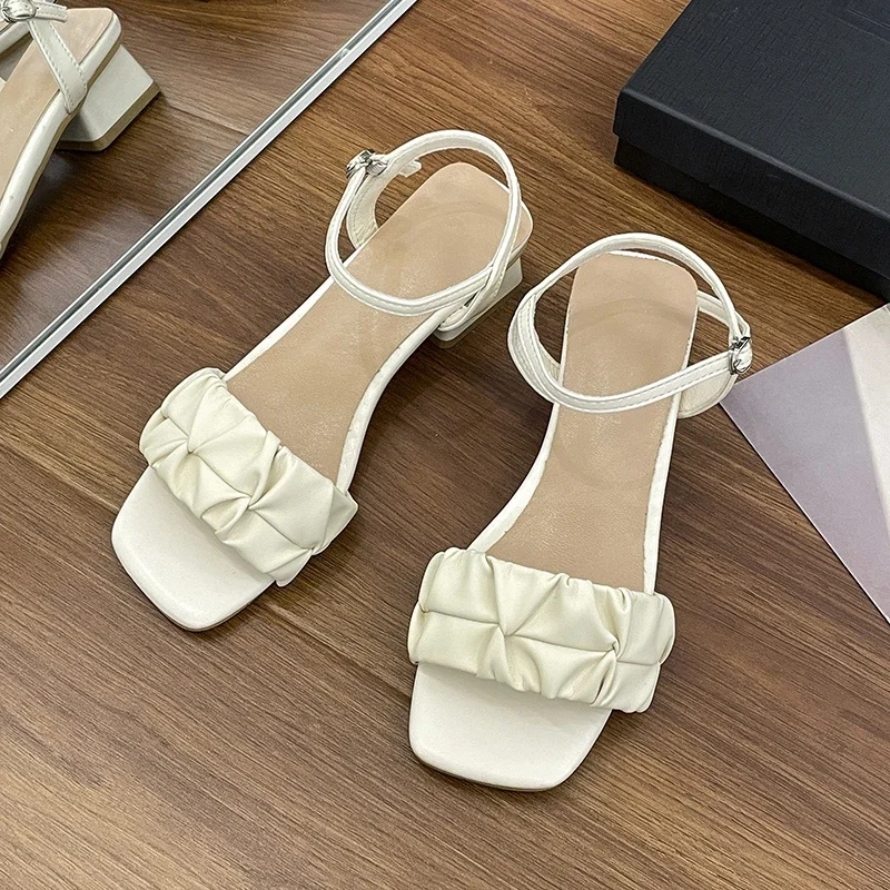 

2024 Summer New Fashion Outwear Women's Sandals Solid Color Comfortable One Word Buckle Strap Sexy High Heel Single Shoes Women