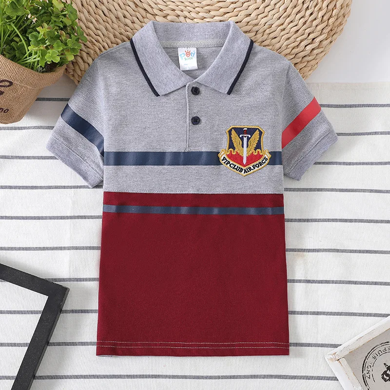 

Child Summer Clothing Cotton Boys Collar Polo Shirt Kid Top Teenagers t shirts Lapel Embroidery Fabric Tee baby 3-14age clothing