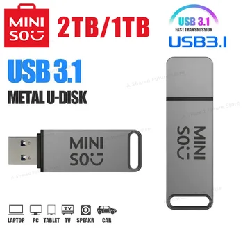 Miniso USB 고속 전송 OTG 듀얼 인터페이스 금속 펜 드라이브, 모바일 이중 사용, C 타입 방수 메모리, USB 플래시 디스크, 2TB
